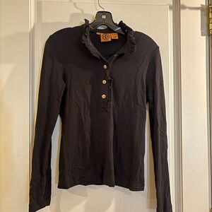 Black Ruffled Button-Up Women's Top